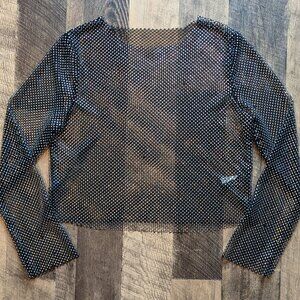 Haute Monde Mesh Fishnet Rhinestone Shirt